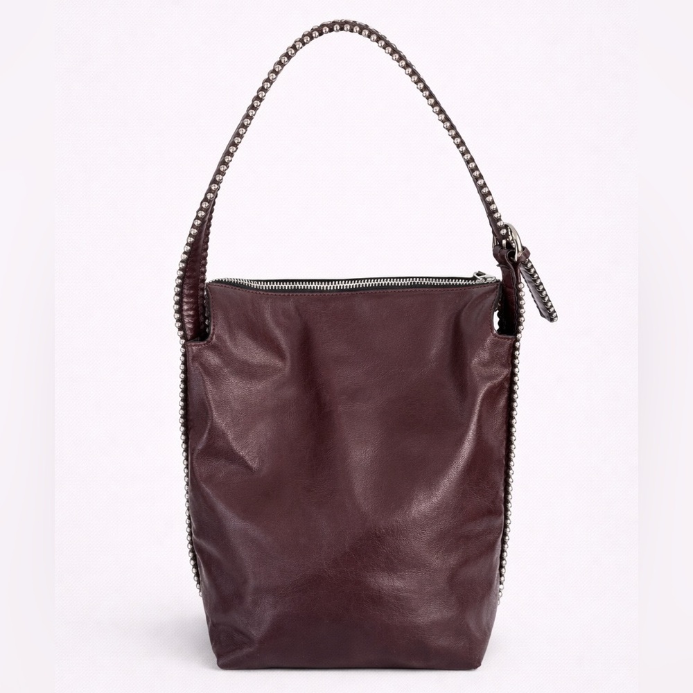ZARA Burgundy Studded Bucket Bag